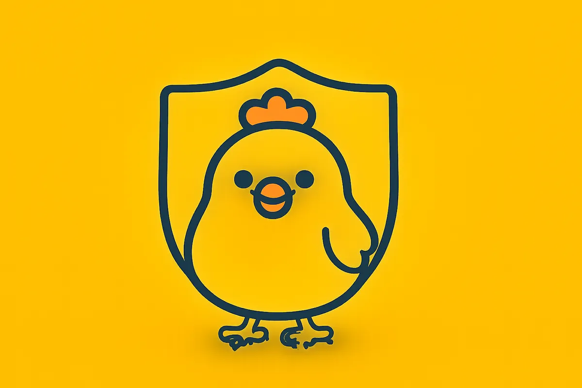 Illustration: Das Huhn hinter einem Schutzschild